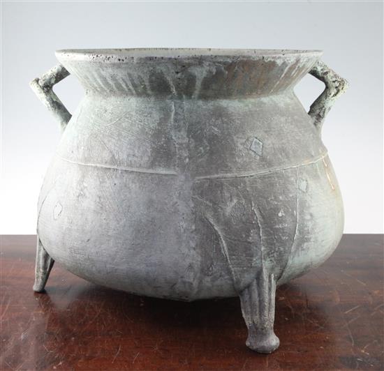 A late medieval bronze cauldron, diameter 17in., H.13.5in.